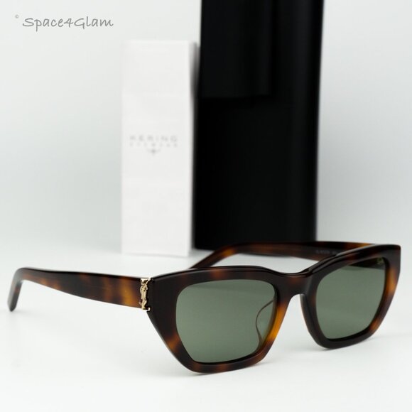 BRAND NEW Saint Laurent SLM127/F 003 Shiny Havana Green Cat Eye Women Sunglasses